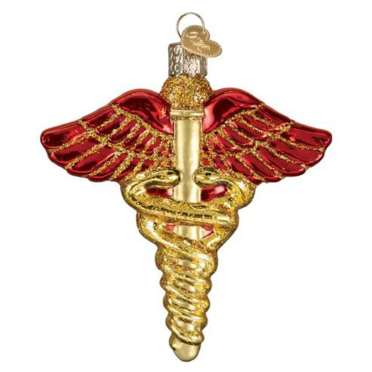 Old World Christmas 4.25 In Medical Symbol Christmas Tree Ornament , Caduceus Staff Hermes